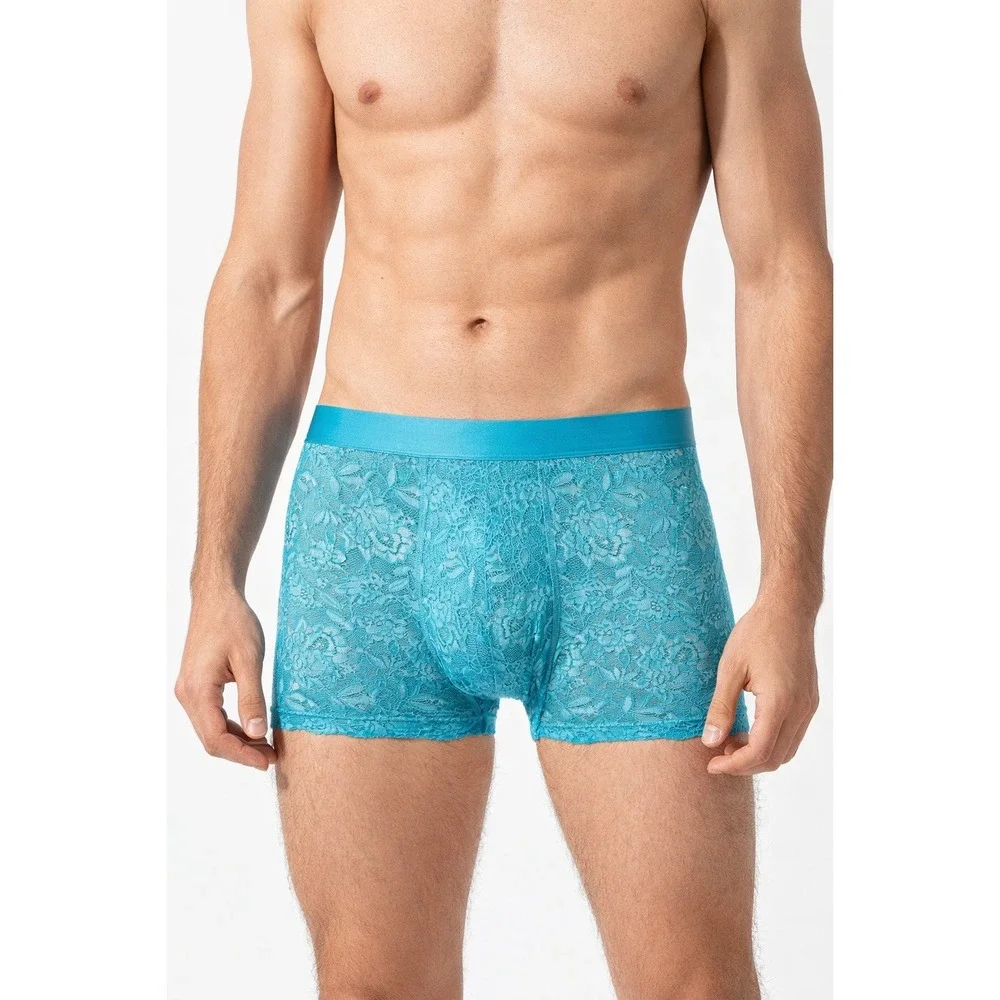 Cosabella Never Say Never Mens Lace Boxer Briefs‎ Blue Floral Trunks New XL